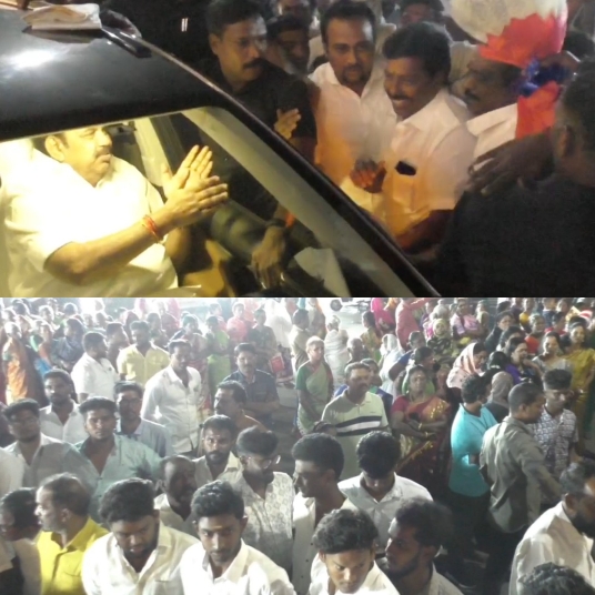 திருச்சி  மாவட்ட செயலாளர் சீனிவாசன் தலைமையில் அதிமுக பொதுச் செயலாளர் எடப்பாடி கே.பழனிச் சாமிக்கு அதிமுகவினர் உற்சாக வரவேற்பு அளித்தனர்.