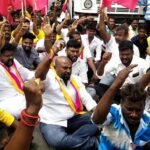 திருச்சி சிவா எம்.பி வீட்டை முற்றுகையிட முயன்ற தமிழர் தேசம் கட்சியினரை  போலீசார் தடுத்து நிறுத்தியதால் மறியல் போராட்டம்:-